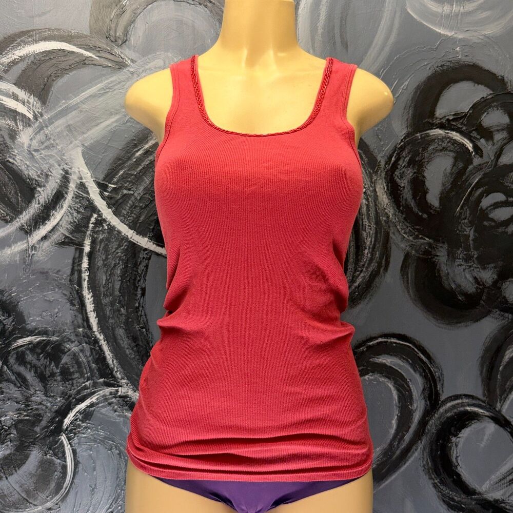 Old Navy Perfect Fit Tank Top Y2K Red Beaded Scoop Neck M